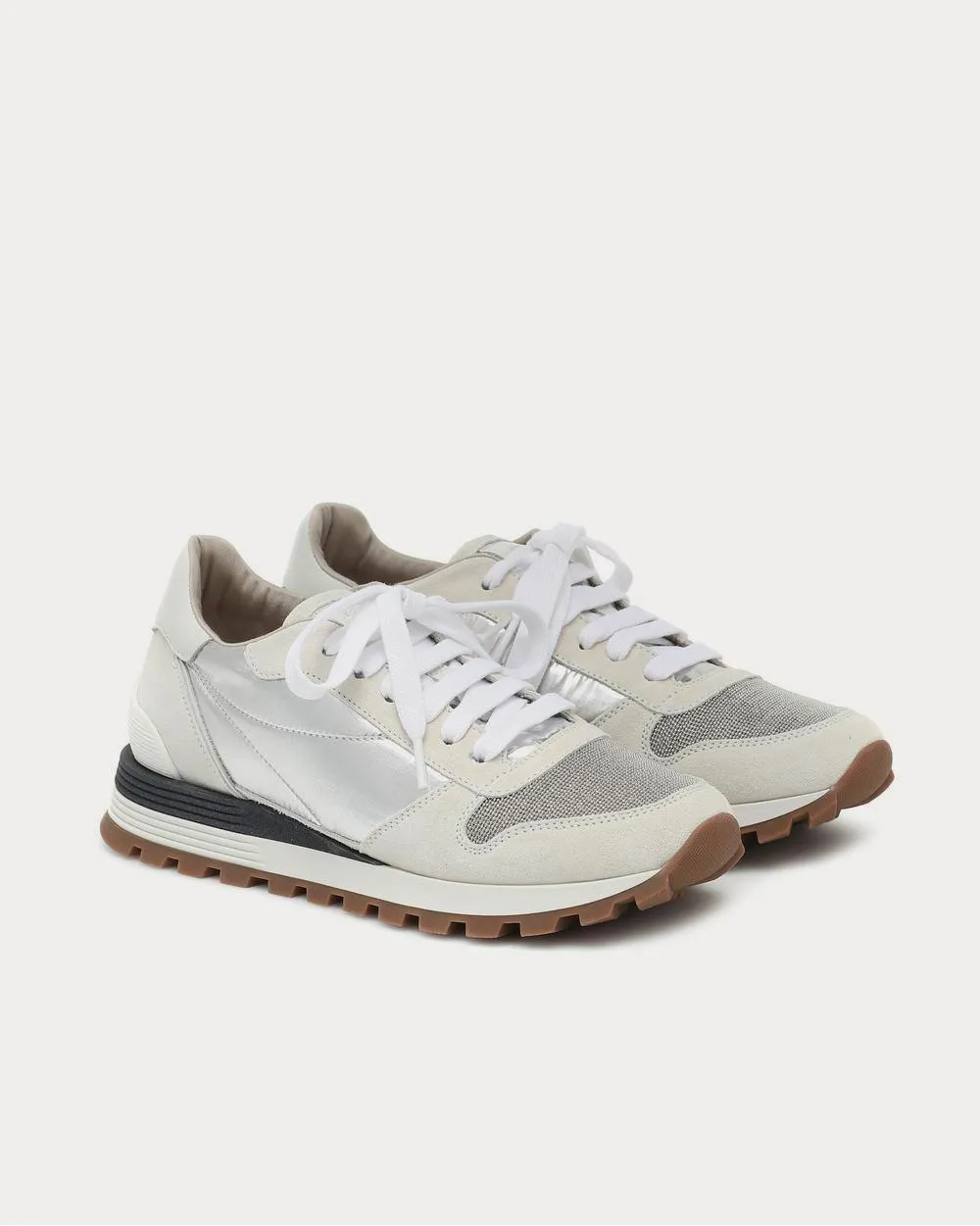 Embellished suede-trimmed White Low Top Sneakers