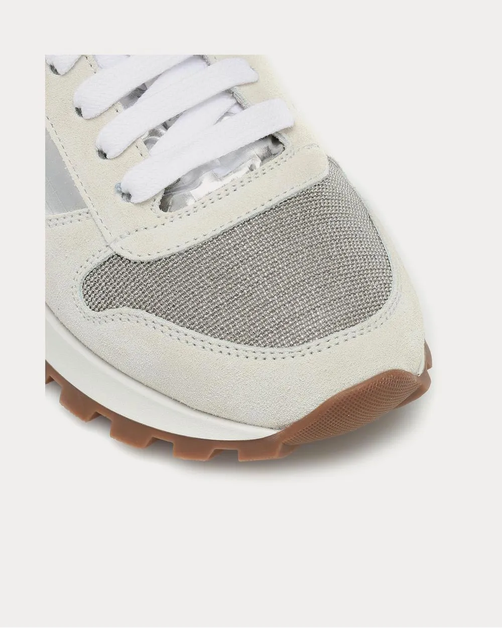 Embellished suede-trimmed White Low Top Sneakers