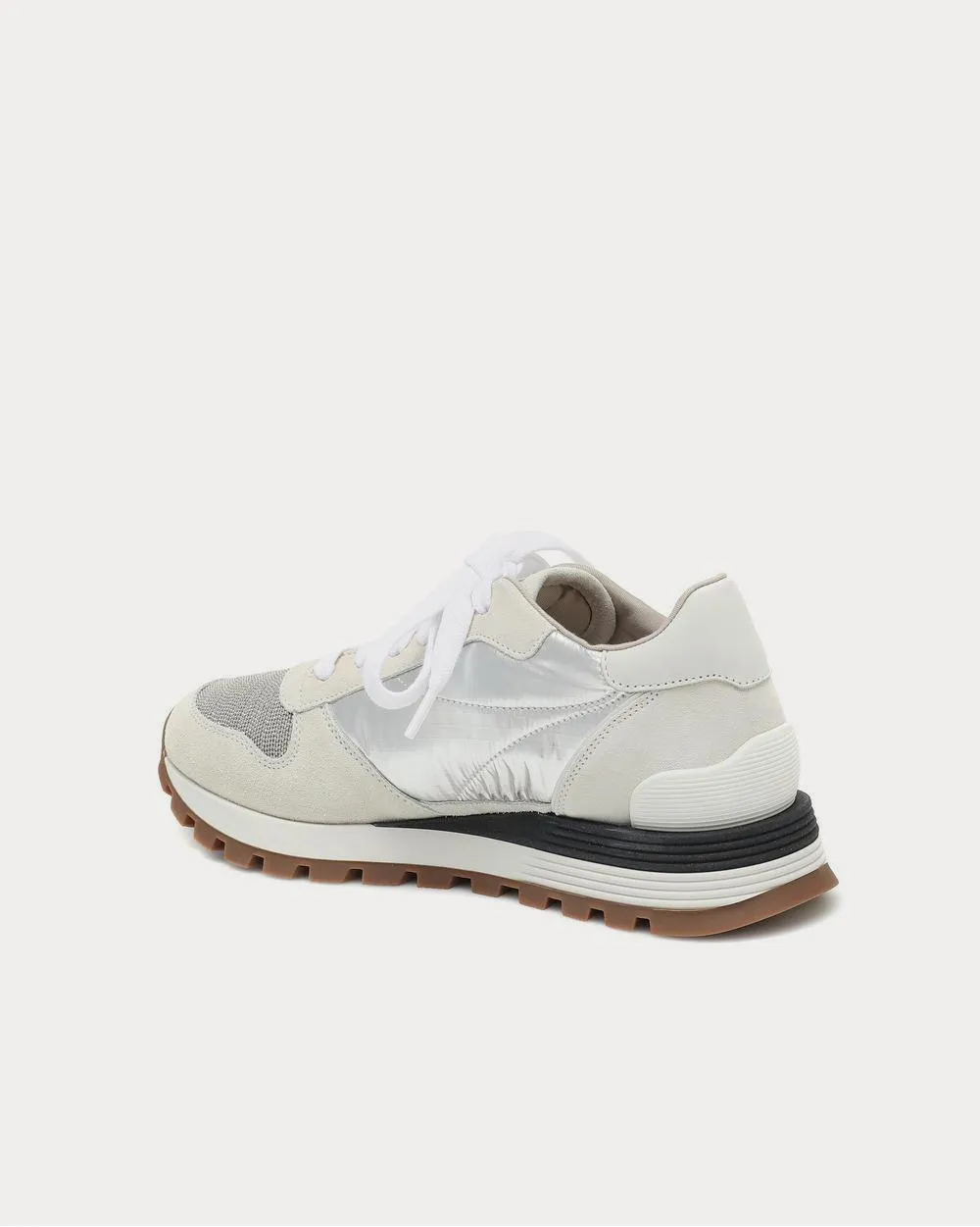 Embellished suede-trimmed White Low Top Sneakers