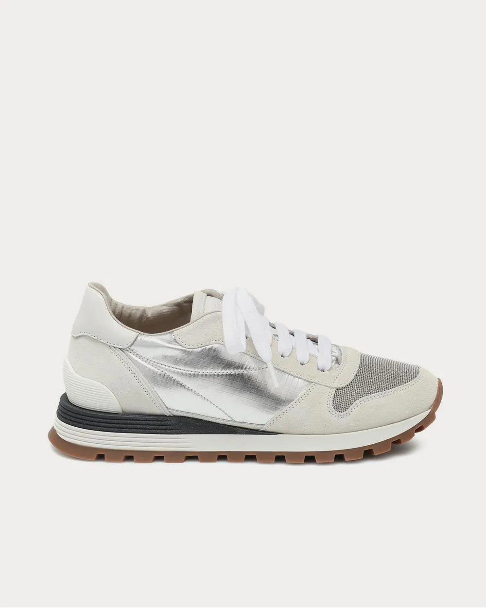 Embellished suede-trimmed White Low Top Sneakers