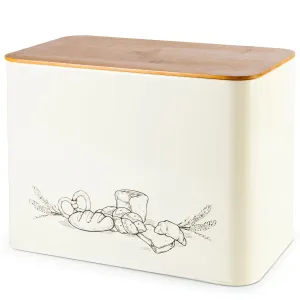 Extra Large Space Saving Vertical Cream White Bread Bin with Eco Bamboo Cutting Board Lid - Holds 2 Loaves - White Extra Large Farmhouse Bread Bins by Cooler Kitchen