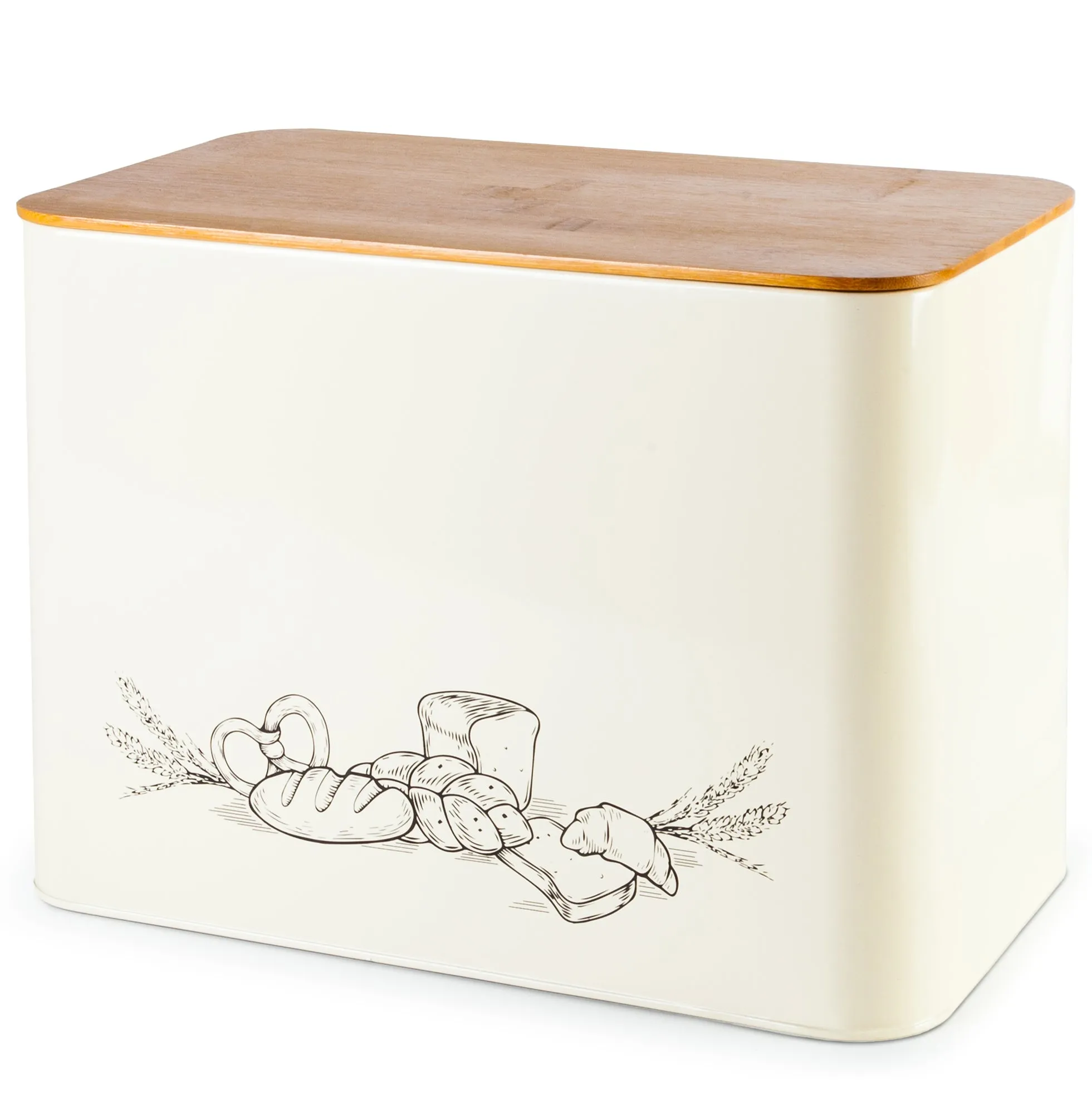 Extra Large Space Saving Vertical Cream White Bread Bin with Eco Bamboo Cutting Board Lid - Holds 2 Loaves - White Extra Large Farmhouse Bread Bins by Cooler Kitchen