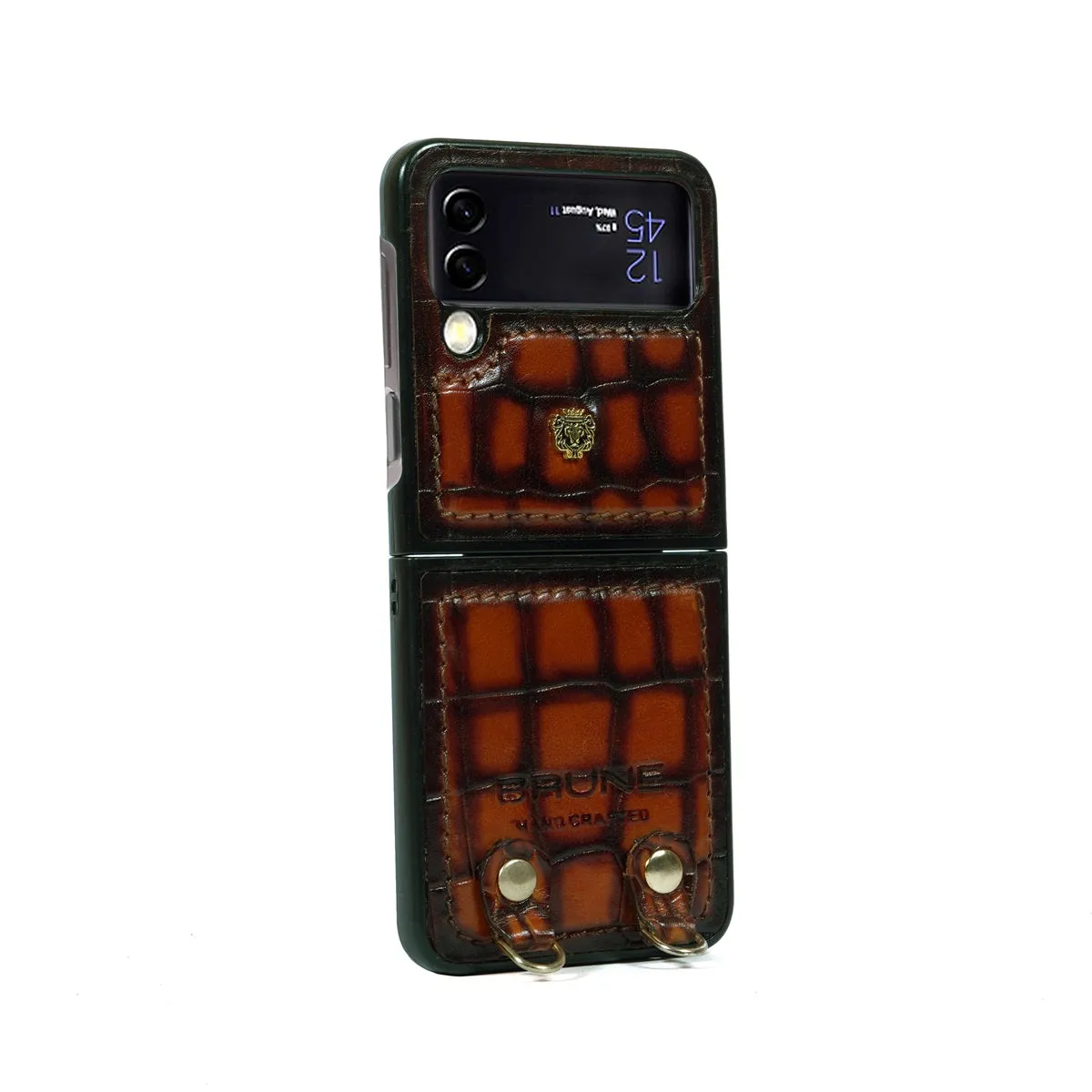 Galaxy Flip Series Mobile Cover in Smokey Tan Deep Cut Leather