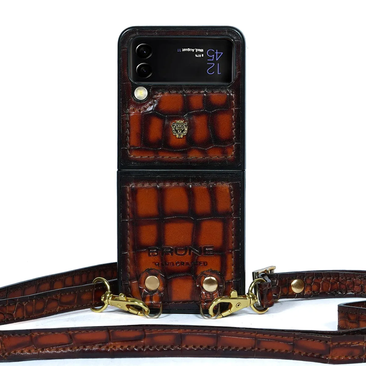 Galaxy Flip Series Mobile Cover in Smokey Tan Deep Cut Leather