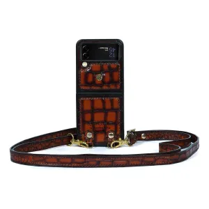 Galaxy Flip Series Mobile Cover in Smokey Tan Deep Cut Leather