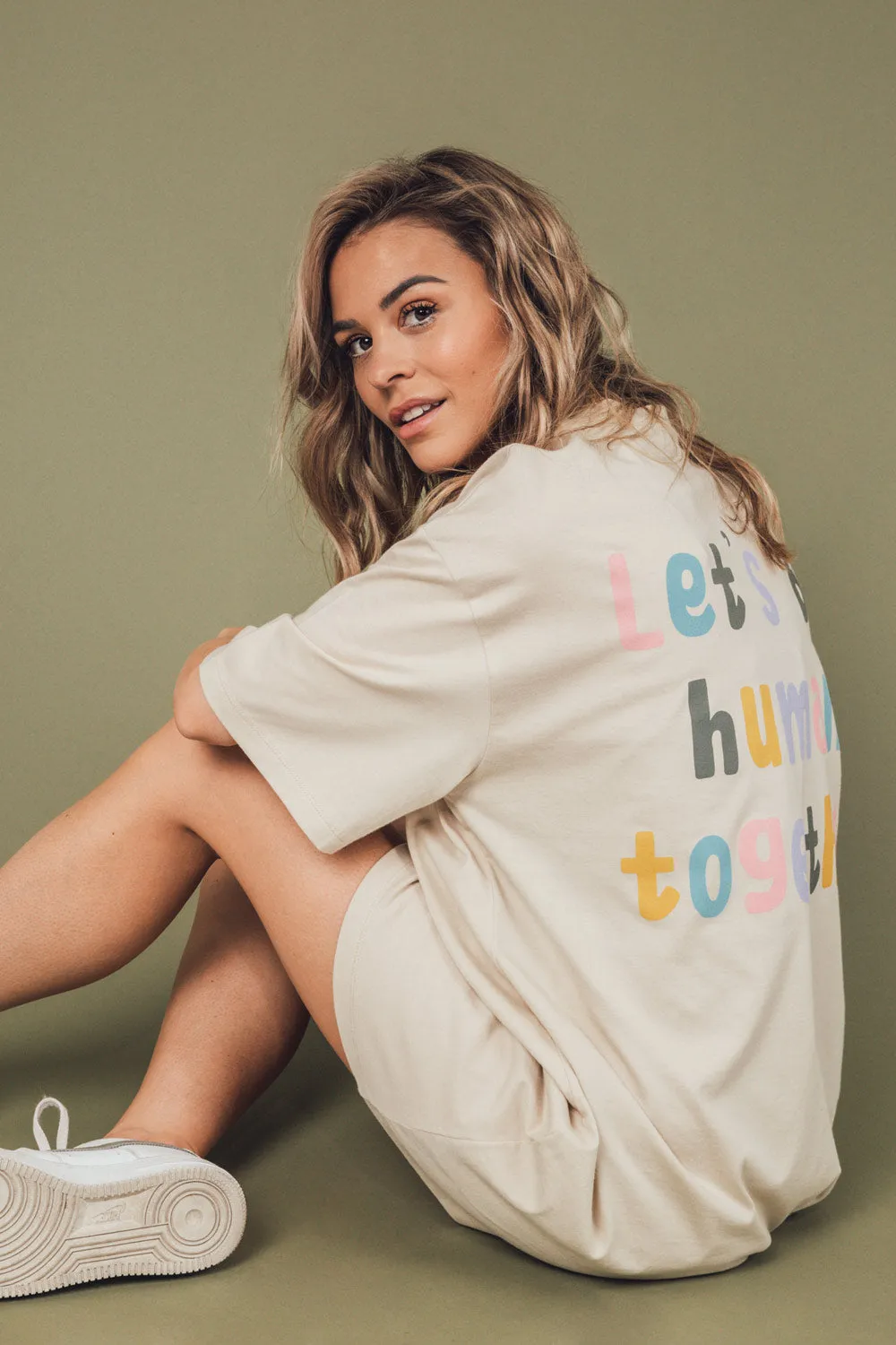 Geel Beige | Printed T-Shirt Dress