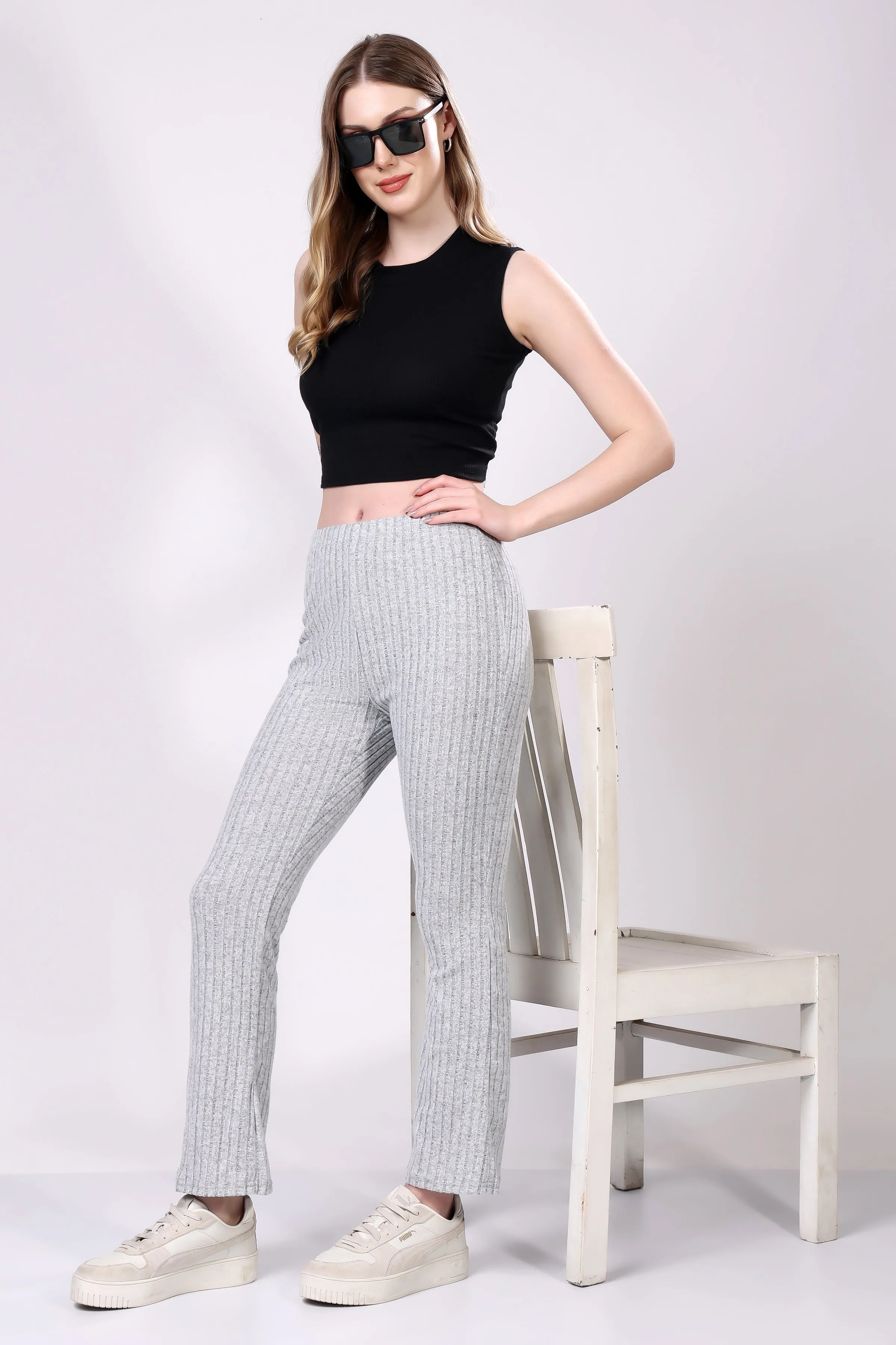 Grey Ribbed Lounge Pants