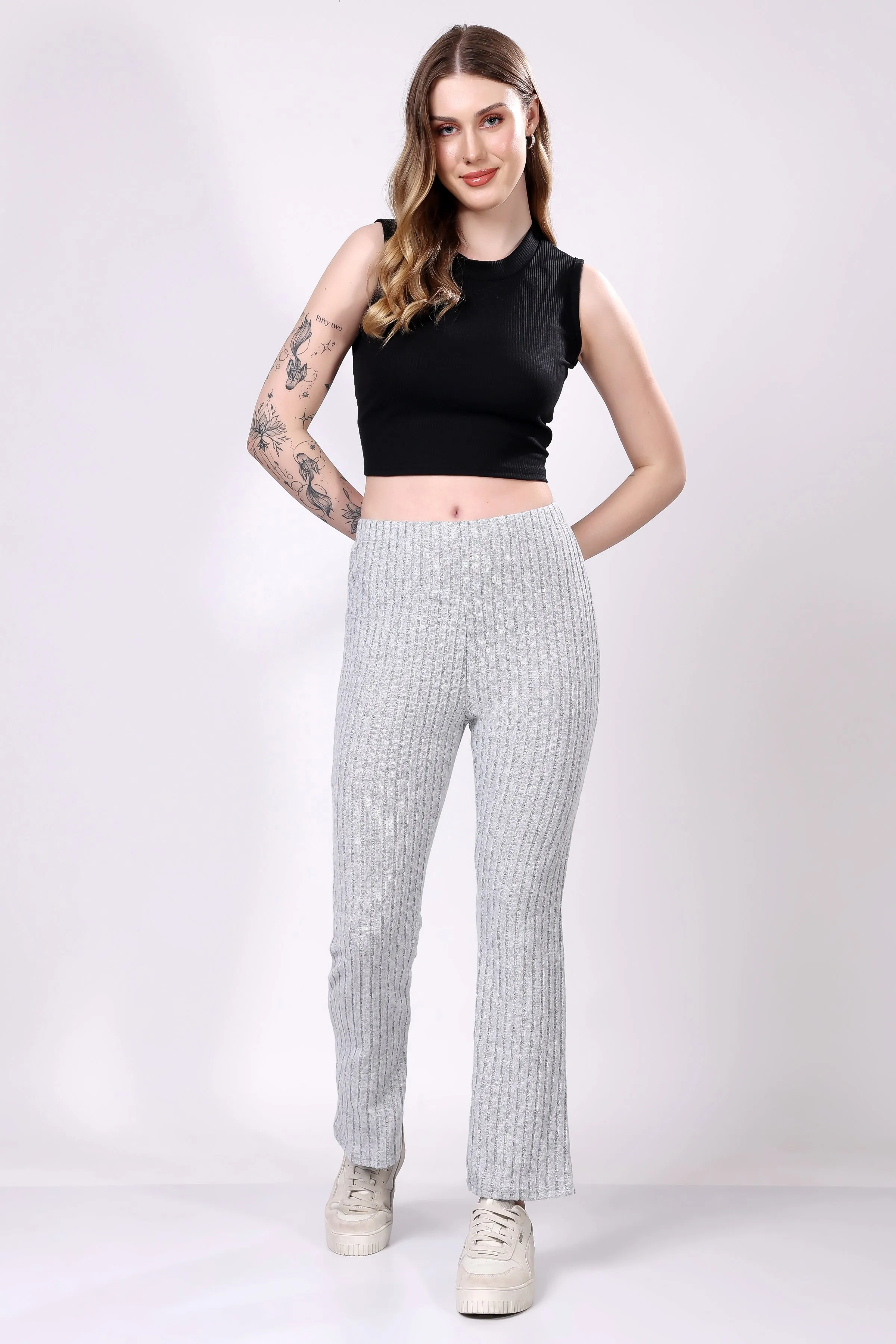 Grey Ribbed Lounge Pants