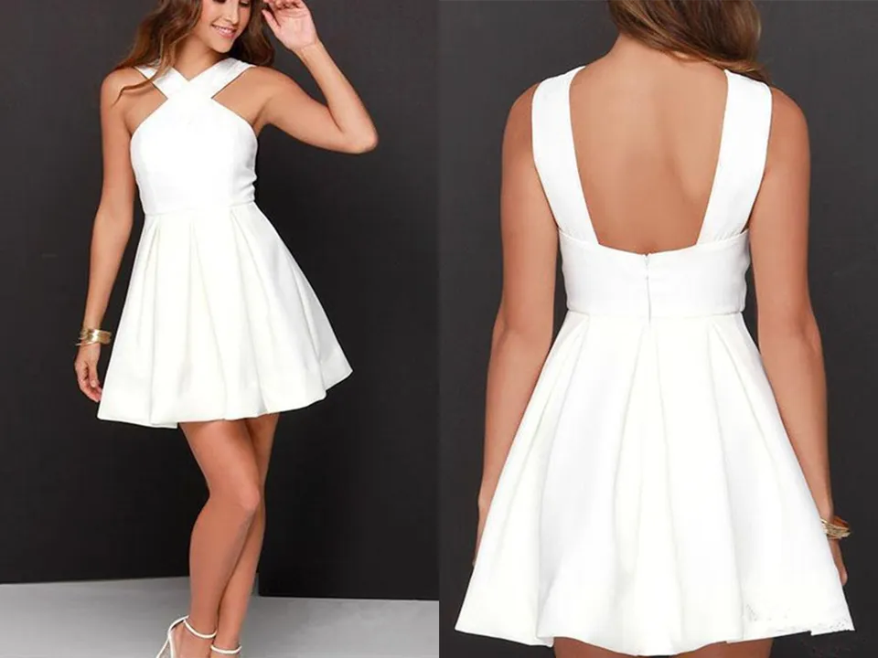 Kateprom White A Line Short Mini Skater Dress Simple Cheap Homecoming Dresses KPH0597