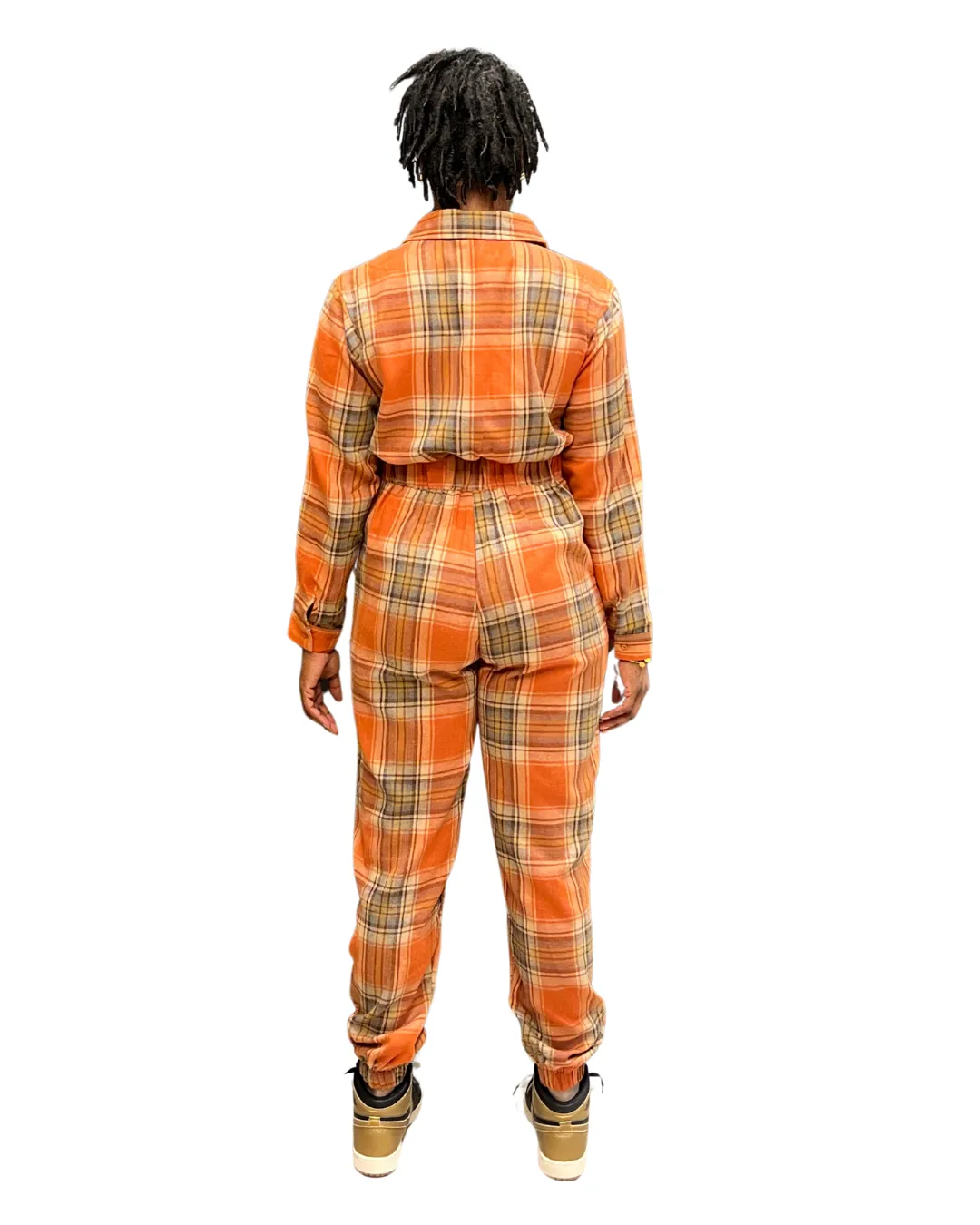 Main Character Moment – Rust Plaid Jumpsuit