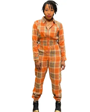 Main Character Moment – Rust Plaid Jumpsuit