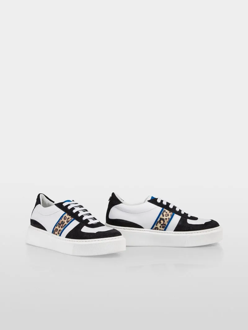 Marc Cain Navy Leather Sneakers With Leopard Print