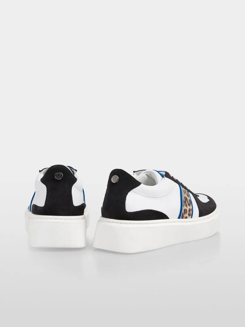 Marc Cain Navy Leather Sneakers With Leopard Print
