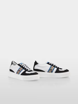 Marc Cain Navy Leather Sneakers With Leopard Print
