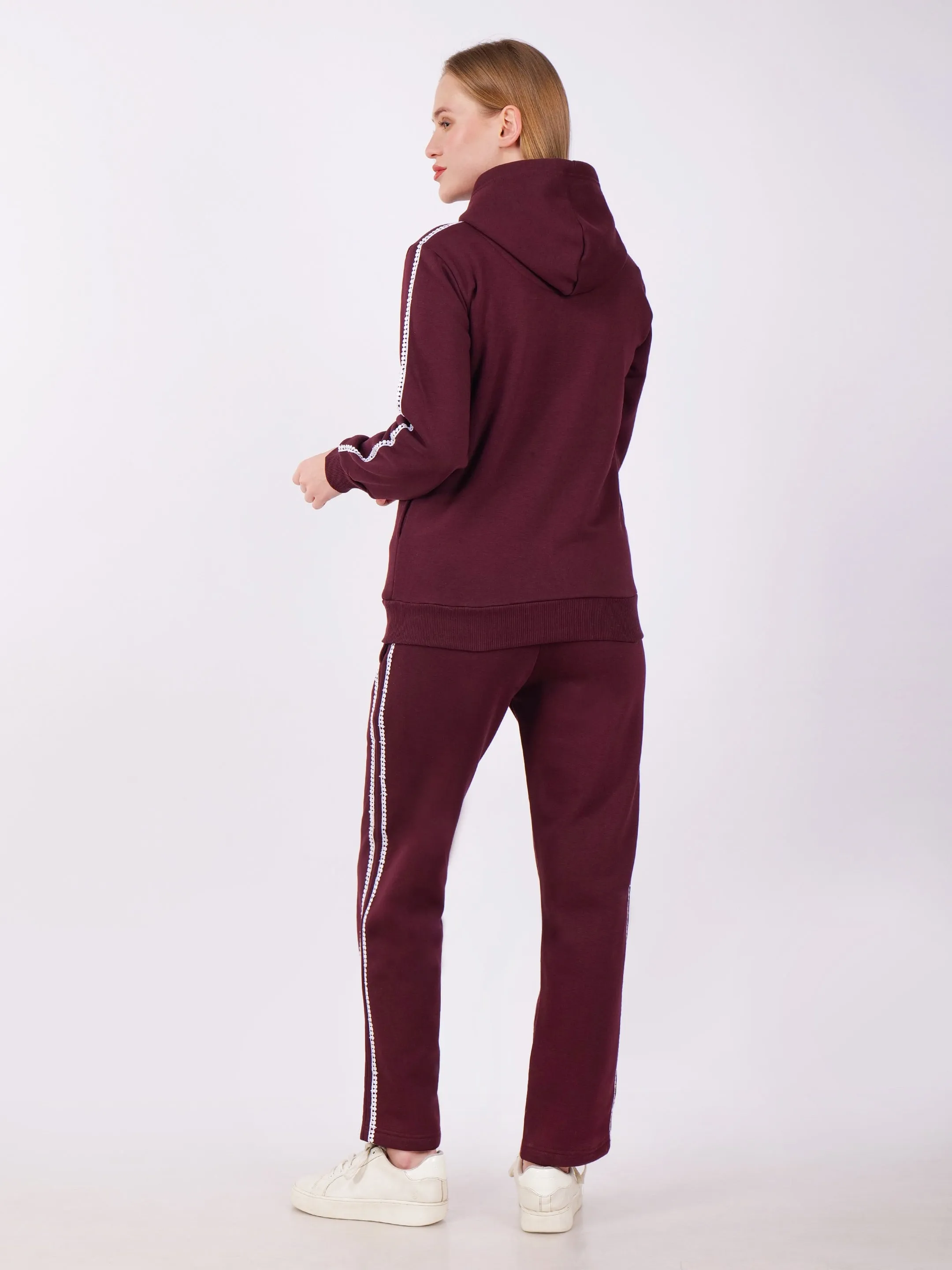 Maroon Lace Accent Fleece Sweatshirt