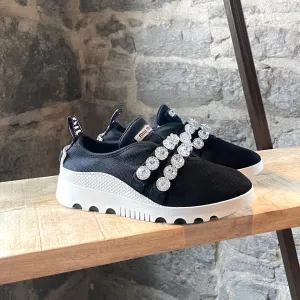Miu Miu Black Crystal Embellished Strapped Sneakers