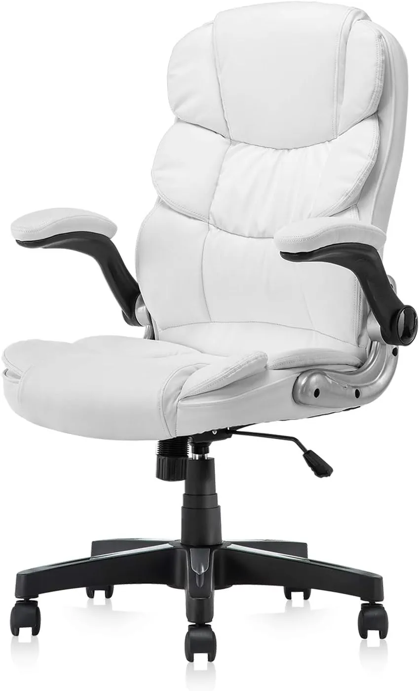 Office Chair, High Back Premium PU Leather Office Computer Swivel Desk Task Chair, Ergonomic Executive Chair with Lumbar Padding and Flip-Up Armrests (61AB33WH)