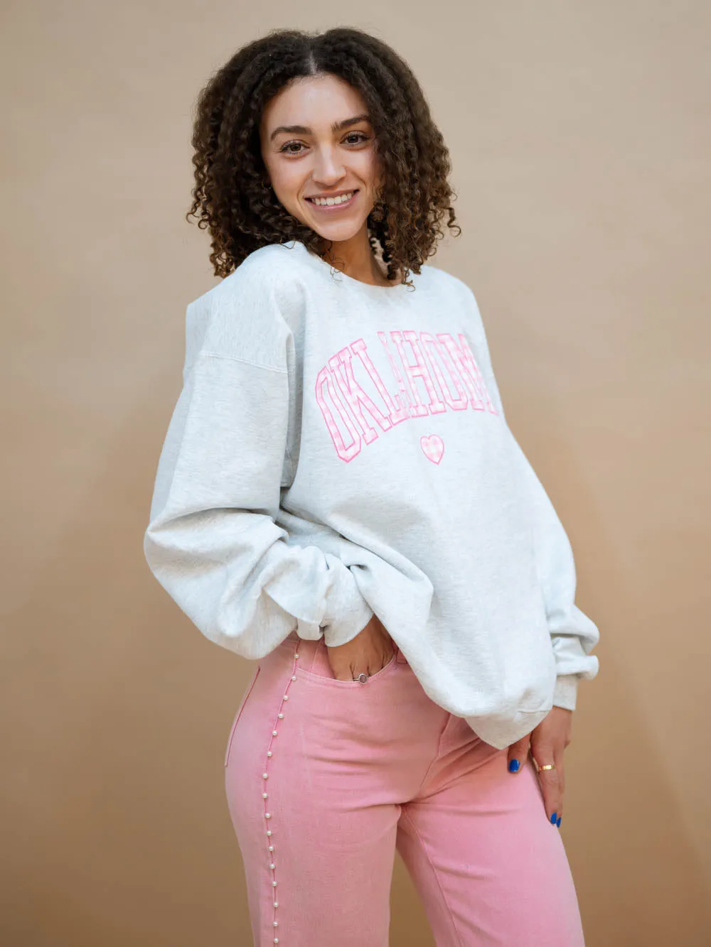 Oklahoma Gingham Flashdance Sweatshirt - Gray