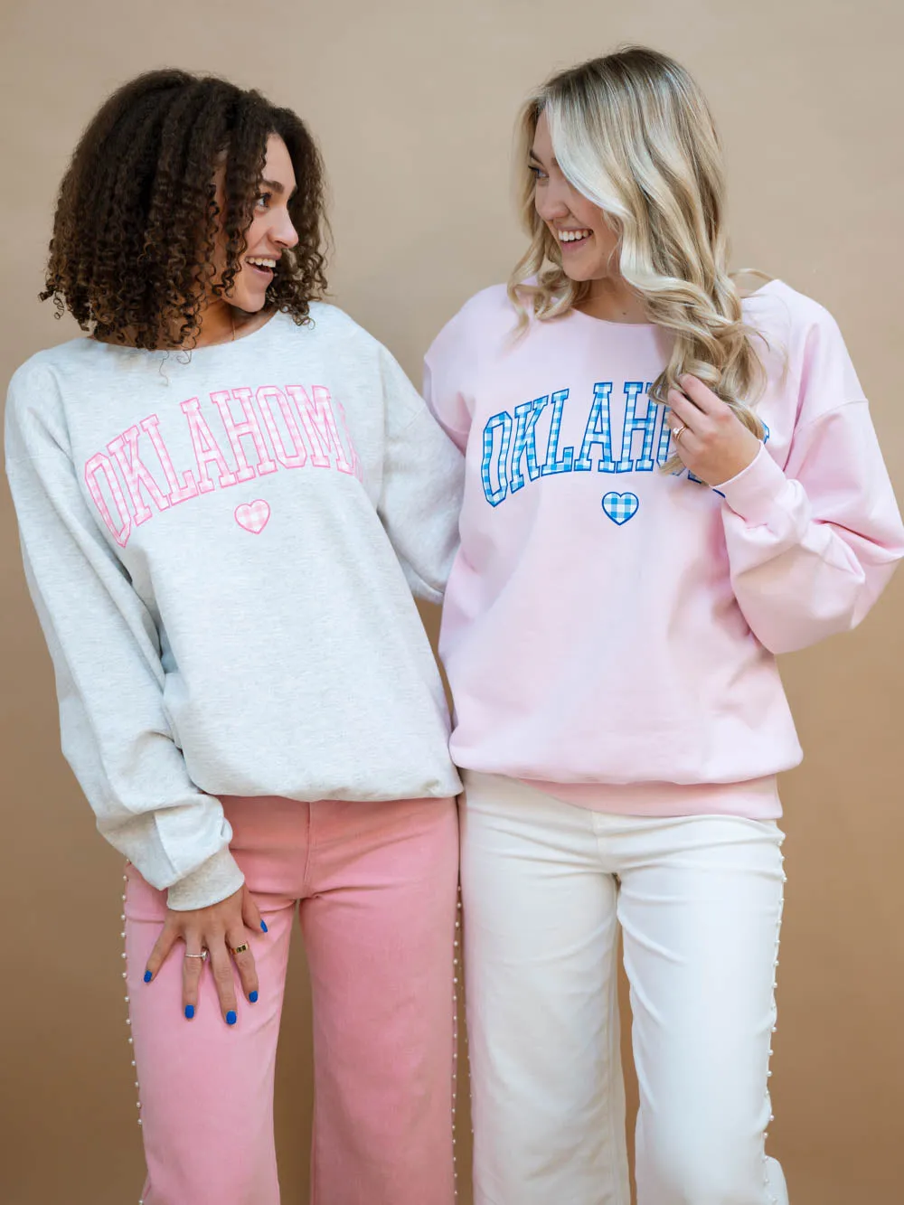 Oklahoma Gingham Flashdance Sweatshirt - Gray