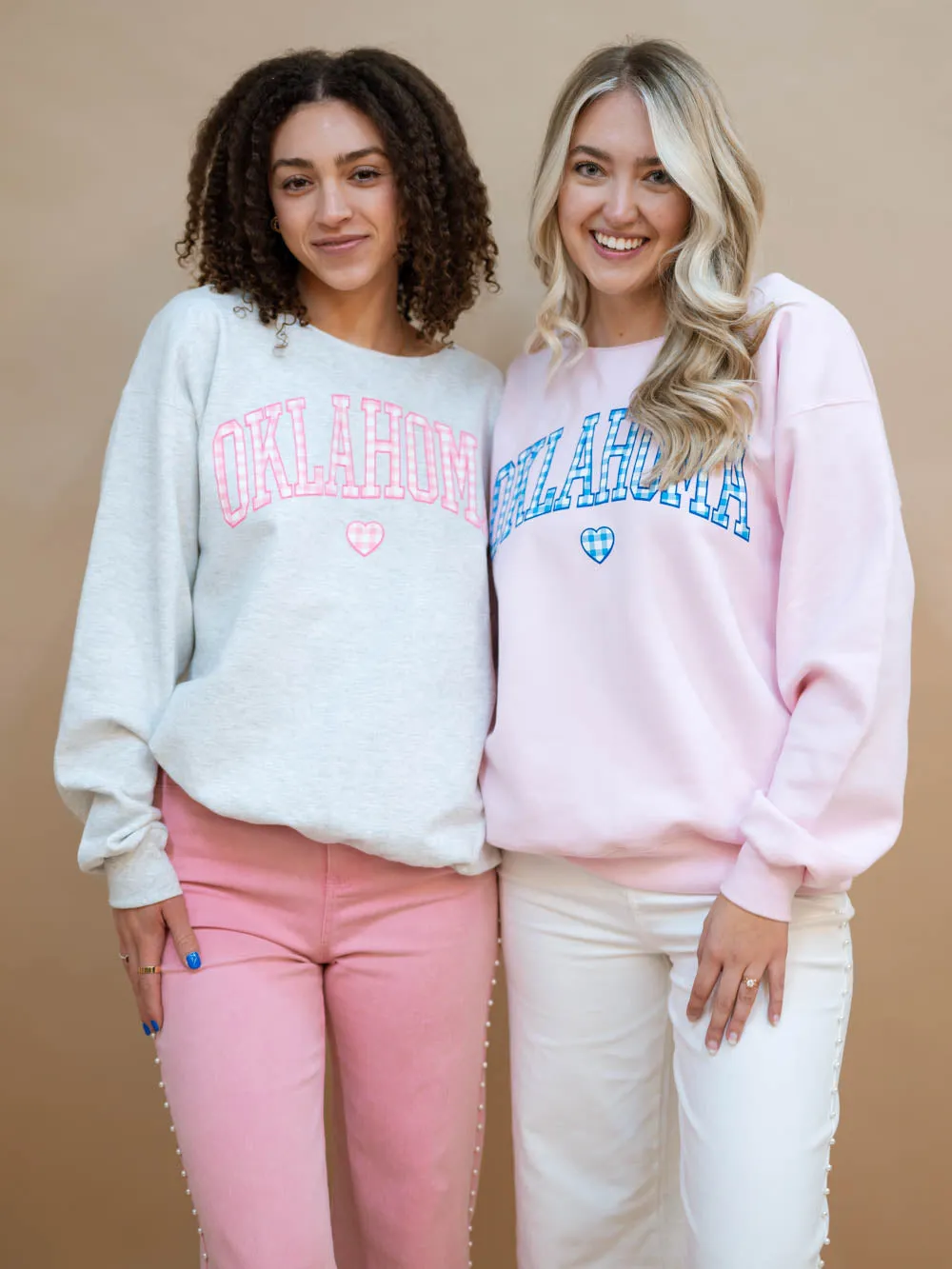 Oklahoma Gingham Flashdance Sweatshirt - Gray