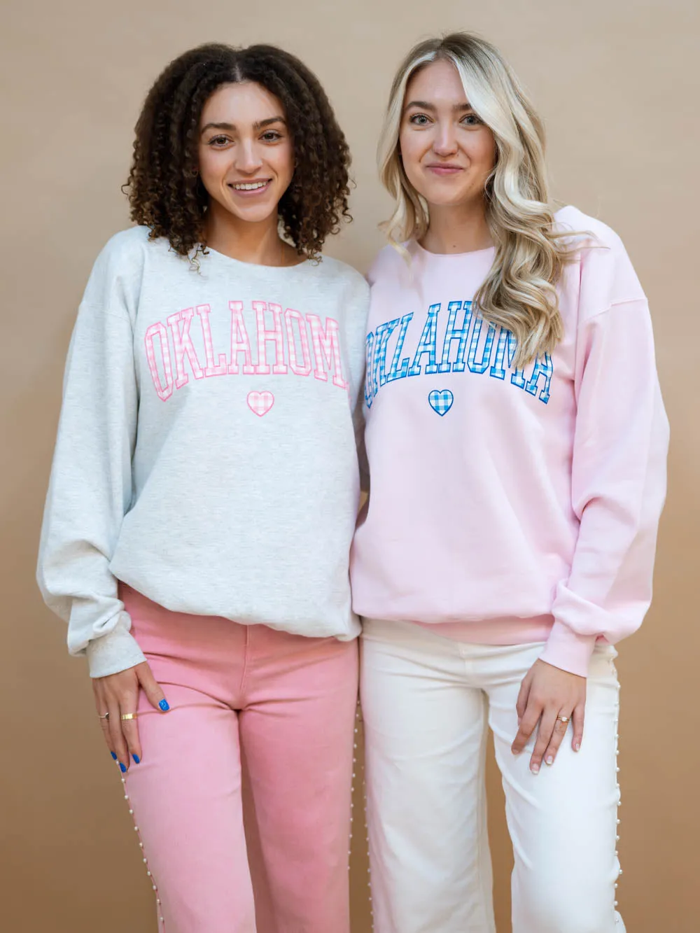 Oklahoma Gingham Flashdance Sweatshirt - Gray