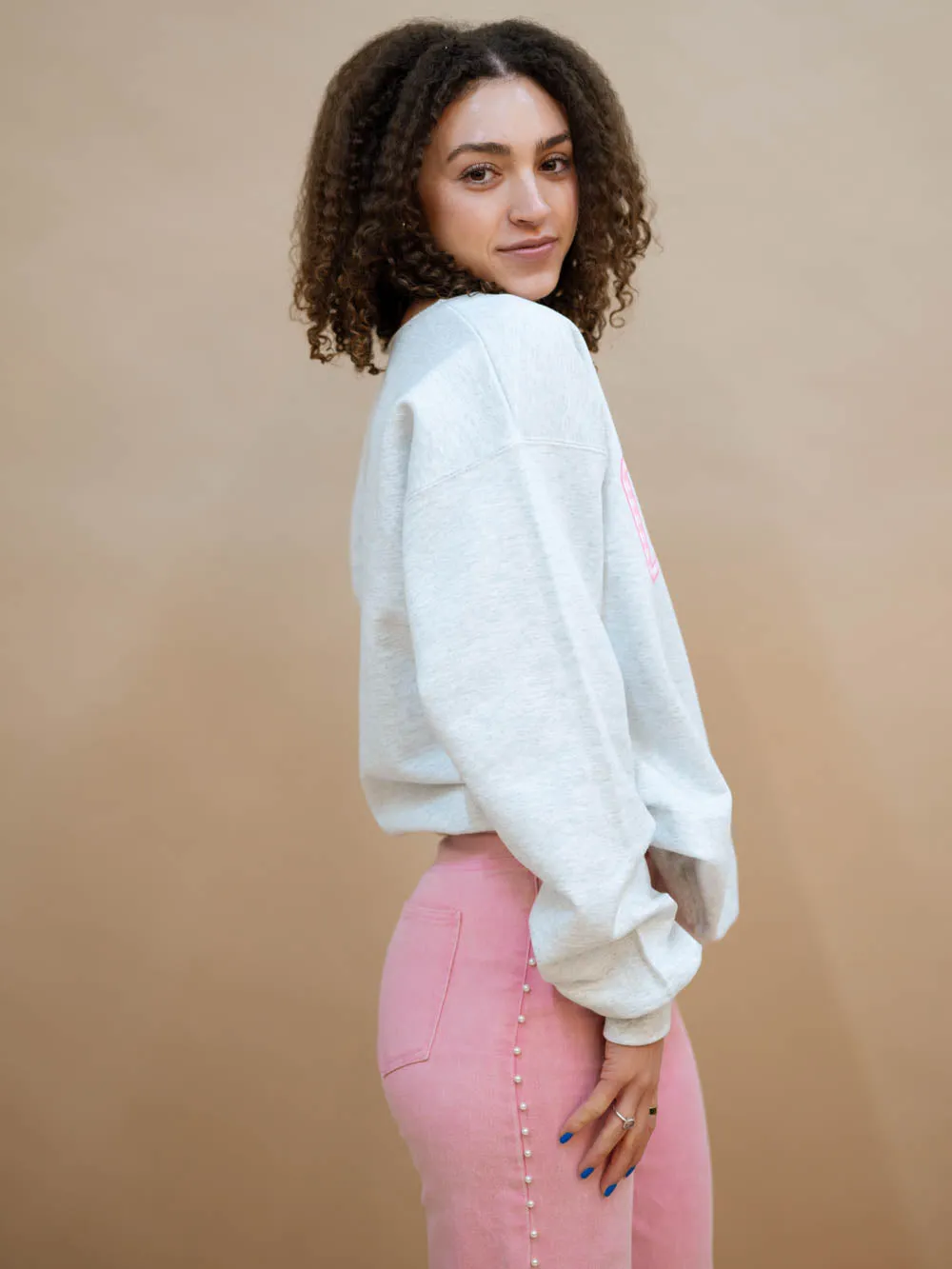 Oklahoma Gingham Flashdance Sweatshirt - Gray
