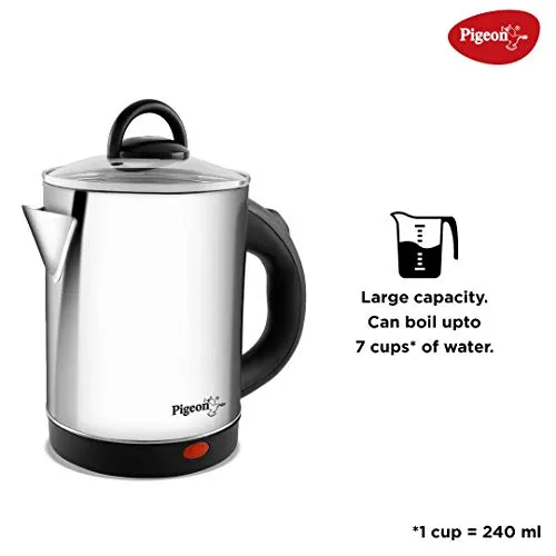 Pigeon by Stovekraft Quartz Kettle with Stainless Steel Body, 1.7 litres with 1500 Watt, boiler for Water, milk, tea, coffee, instant noodles, soup etc