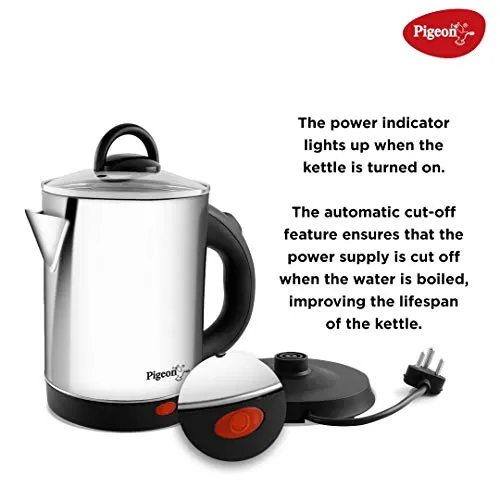 Pigeon by Stovekraft Quartz Kettle with Stainless Steel Body, 1.7 litres with 1500 Watt, boiler for Water, milk, tea, coffee, instant noodles, soup etc
