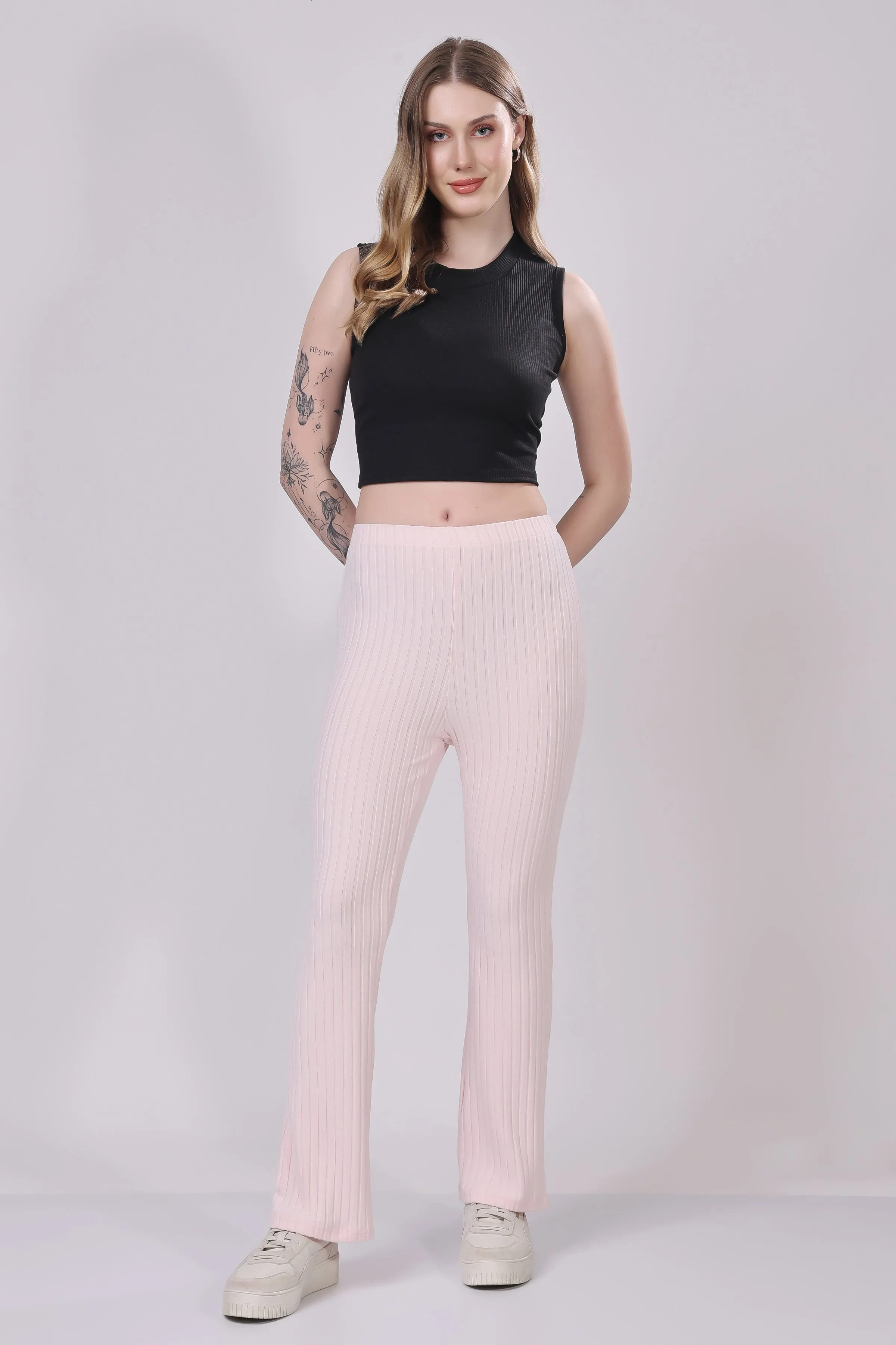 Powder Pink Ribbed Lounge Pants
