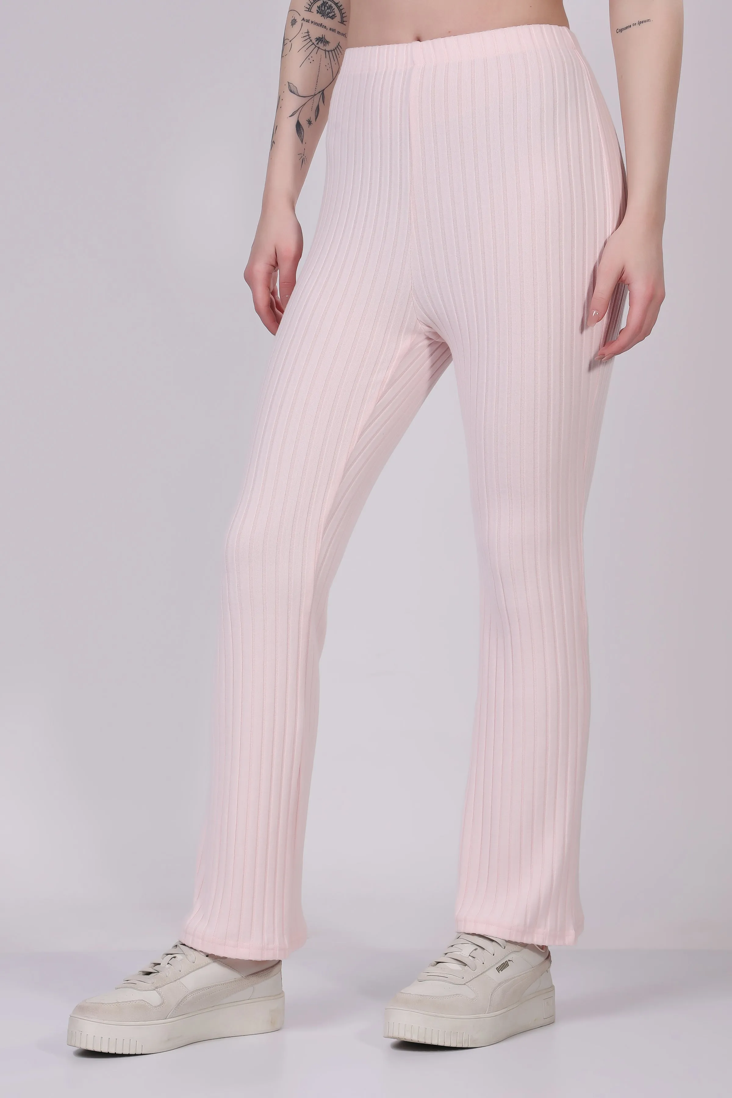 Powder Pink Ribbed Lounge Pants