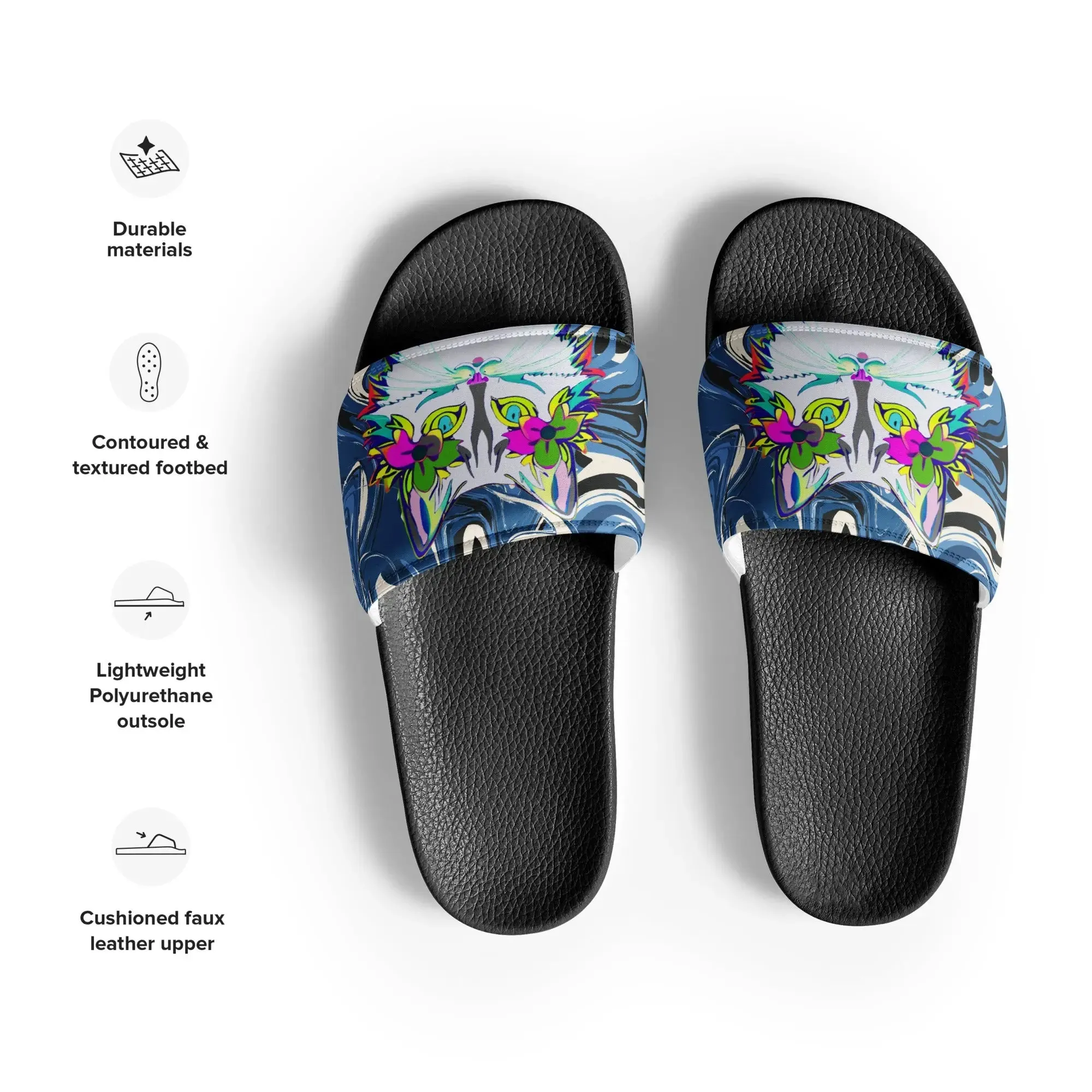 "Sonya My Beautiful Cat" Collection - White Cat Print Men’s Slides