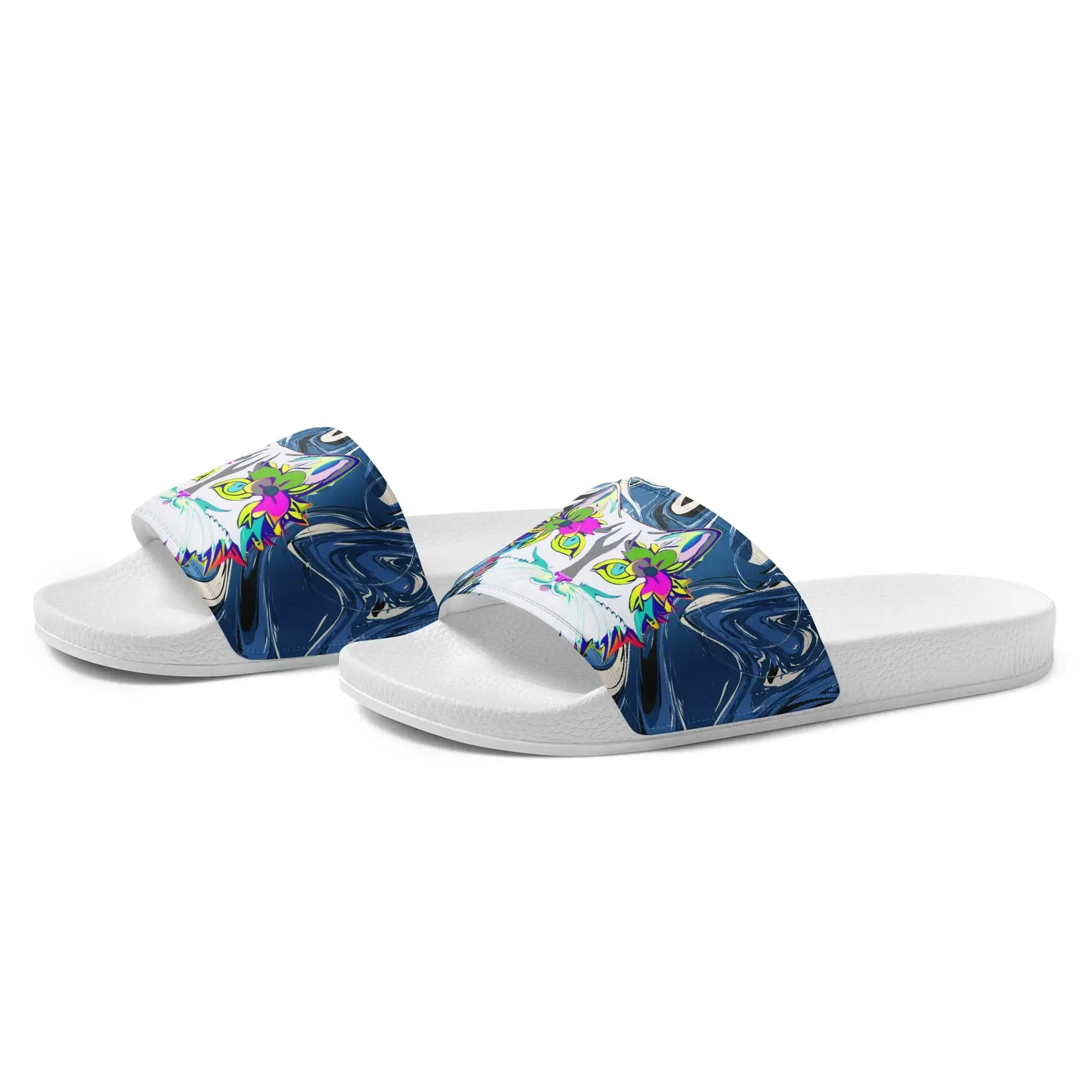 "Sonya My Beautiful Cat" Collection - White Cat Print Men’s Slides