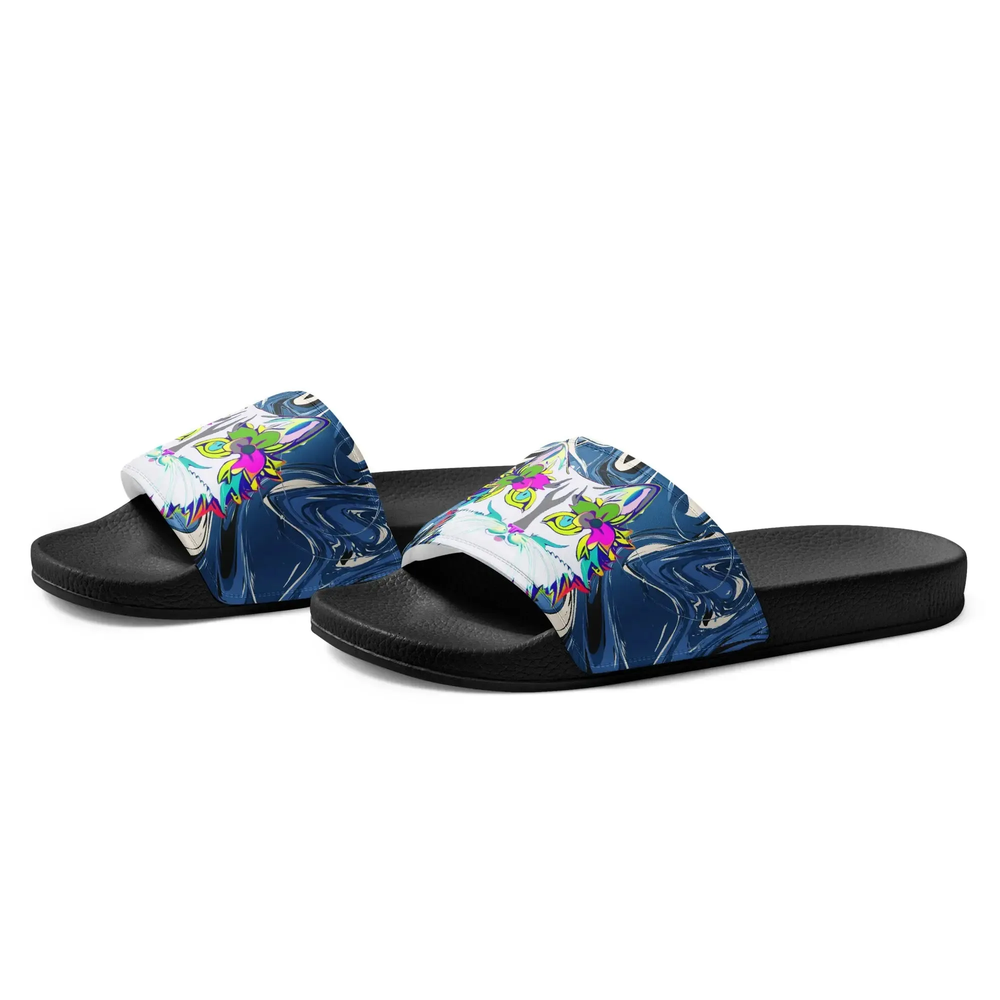 "Sonya My Beautiful Cat" Collection - White Cat Print Men’s Slides