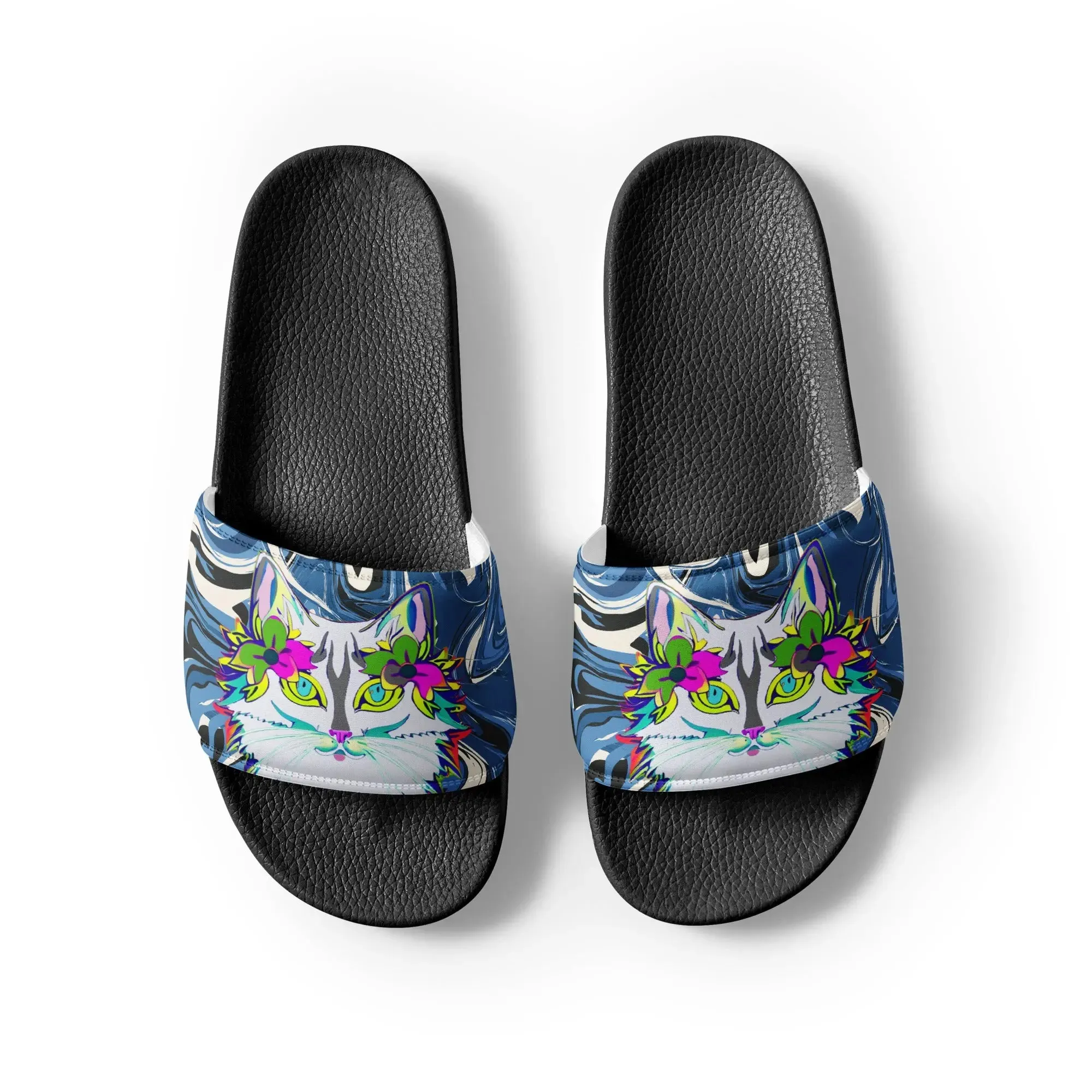 "Sonya My Beautiful Cat" Collection - White Cat Print Men’s Slides