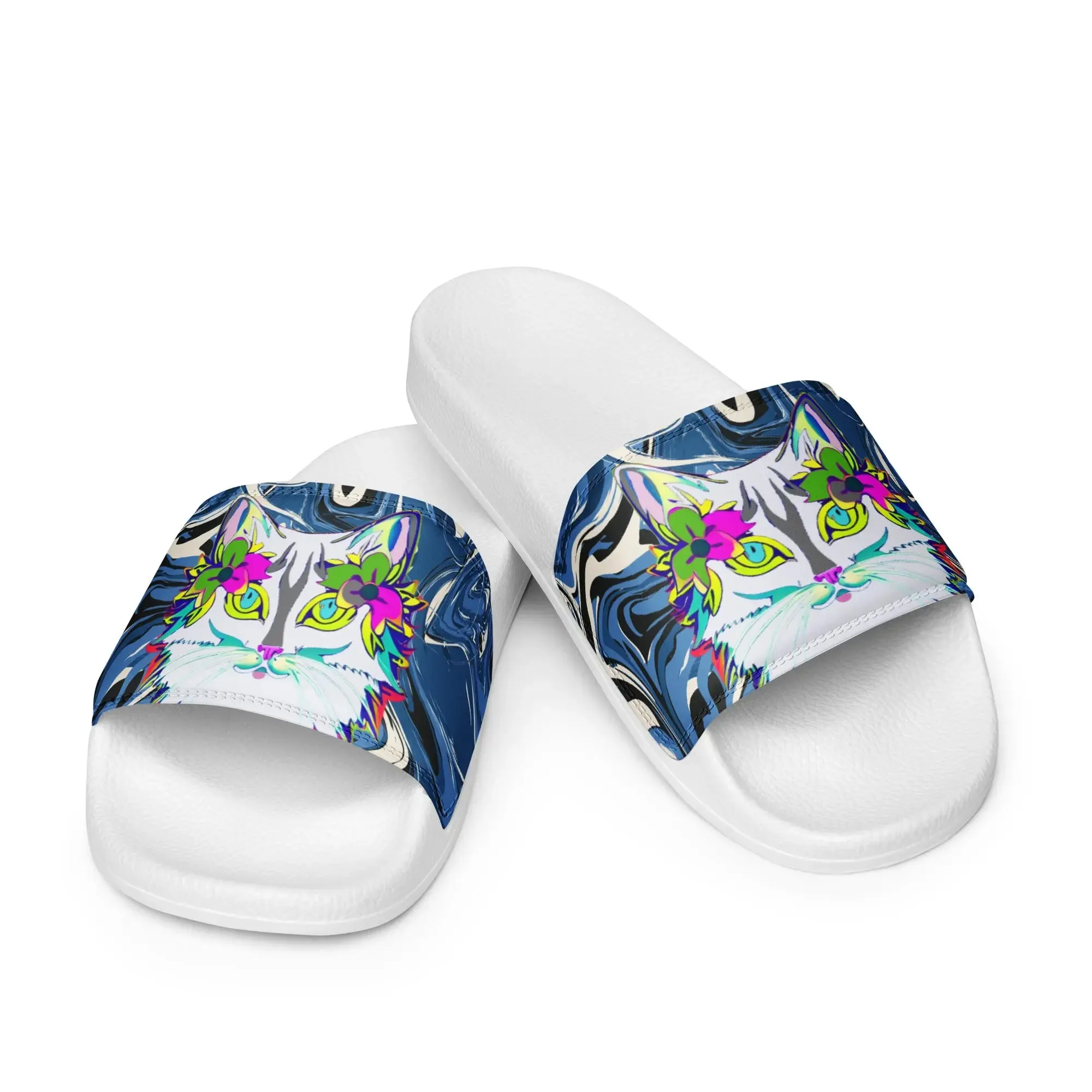 "Sonya My Beautiful Cat" Collection - White Cat Print Men’s Slides