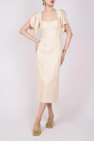 Rose Straight Semi-Heart Neck Burlap Midi Dress