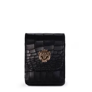 Samsung Galaxy Z Flip-3 Flap-Over Mobile Cover Black Croco Textured Leather With Holding Belt Loop by Brune & Bareskin