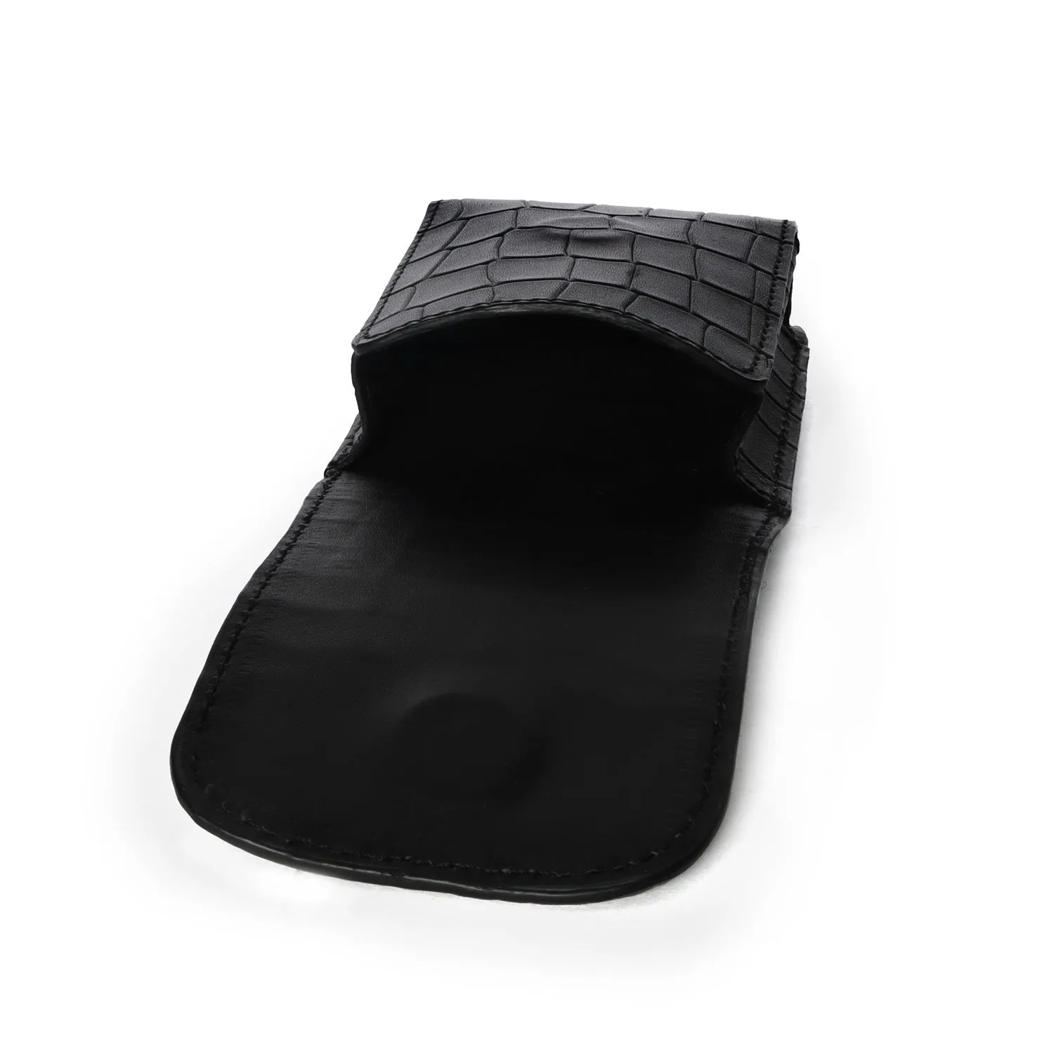 Samsung Galaxy Z Flip-3 Flap-Over Mobile Cover Black Croco Textured Leather With Holding Belt Loop by Brune & Bareskin