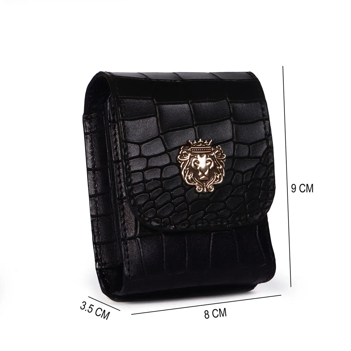 Samsung Galaxy Z Flip-3 Flap-Over Mobile Cover Black Croco Textured Leather With Holding Belt Loop by Brune & Bareskin