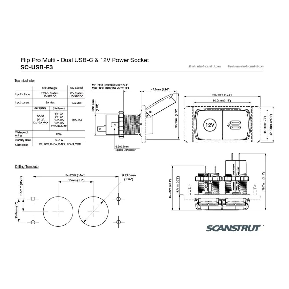 Scanstrut Flip Pro Multi - Dual USB-C & 12V Power Socket