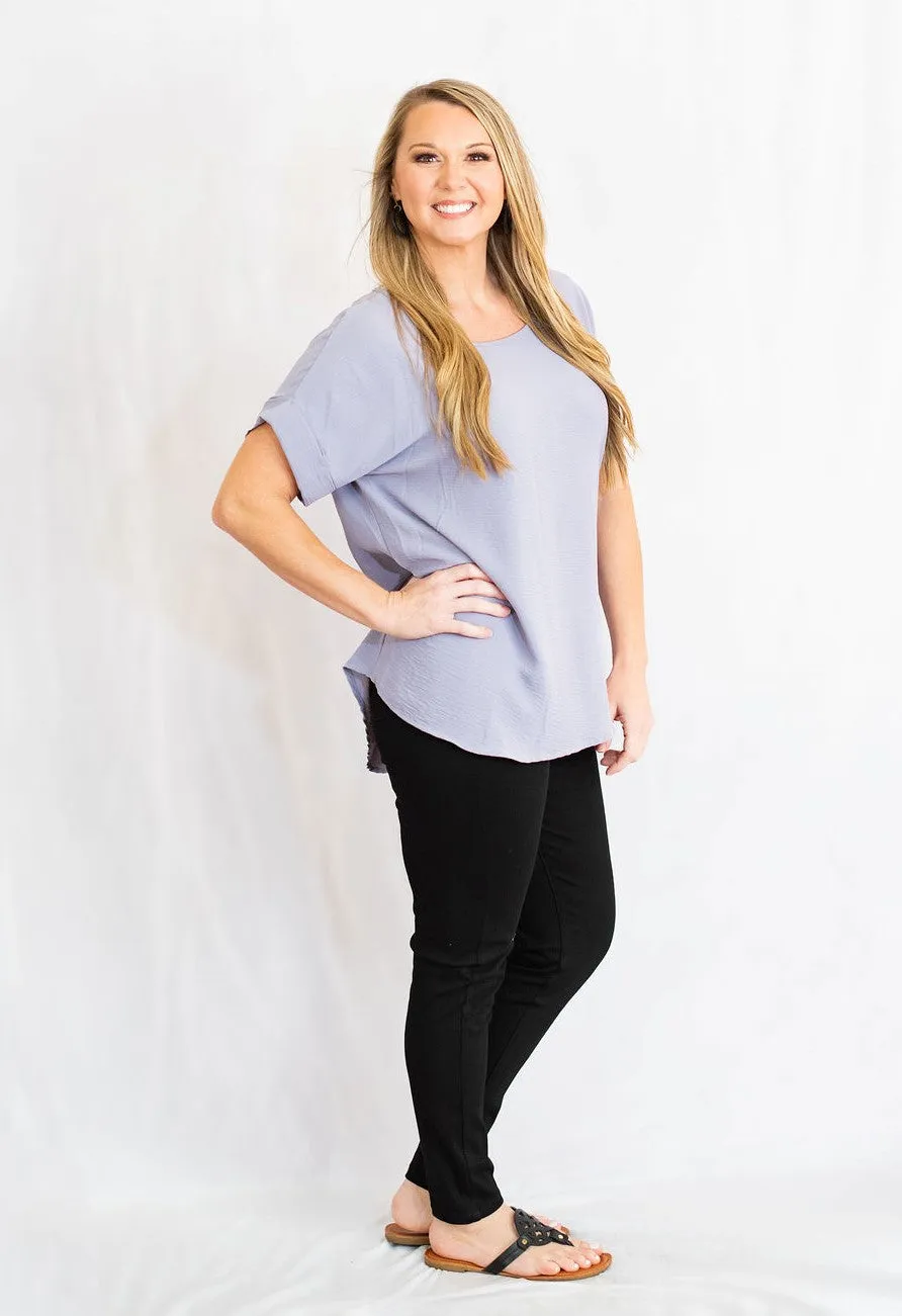 Scooped Neck Top with Rolled Sleeves by Entro