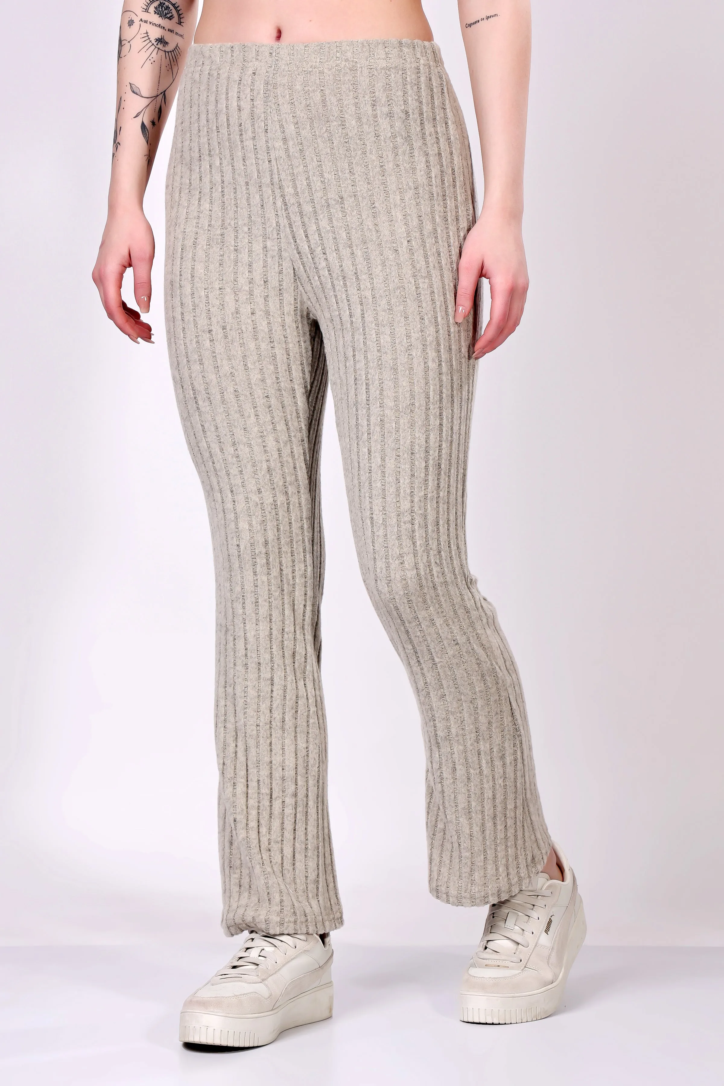 Silver Grey Ribbed Lounge Pants
