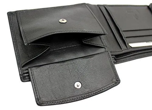 STARHIDE Mens RFID Blocking Trifold Calf Leather Coin Pocket Wallet 1217 Black