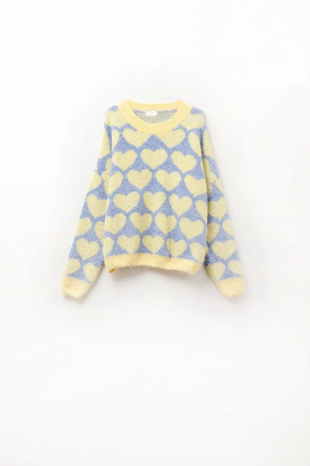 Super Soft Oversized Blue Sweater With Yellow Hearts