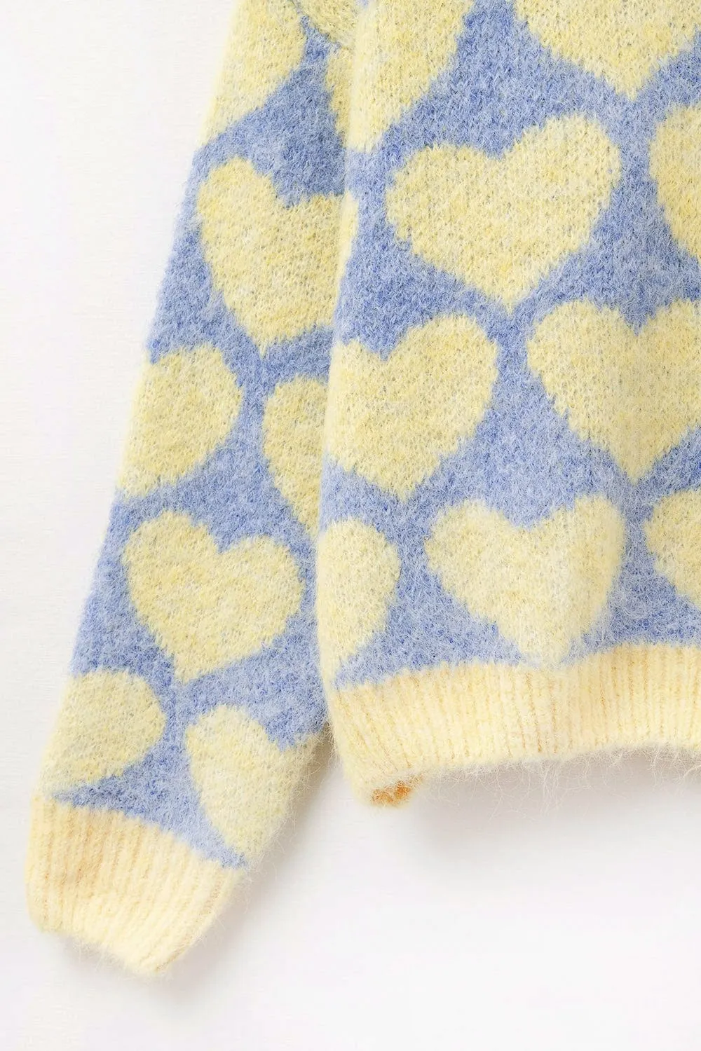 Super Soft Oversized Blue Sweater With Yellow Hearts