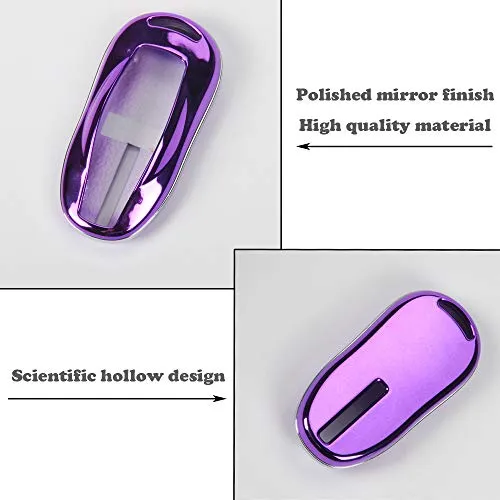 Tesla Model S Key Fob Case, Premium TPU Remote Control Smart Key Fob Holder Key case Flip Key Protection with Key Chain (Purple)