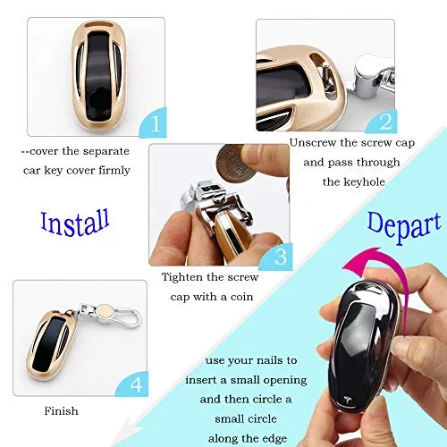 Tesla Model X Key Fob Case, Premium TPU Remote Control Smart Key Fob Holder Key case Flip Key Protection with Key Chain (Purple)