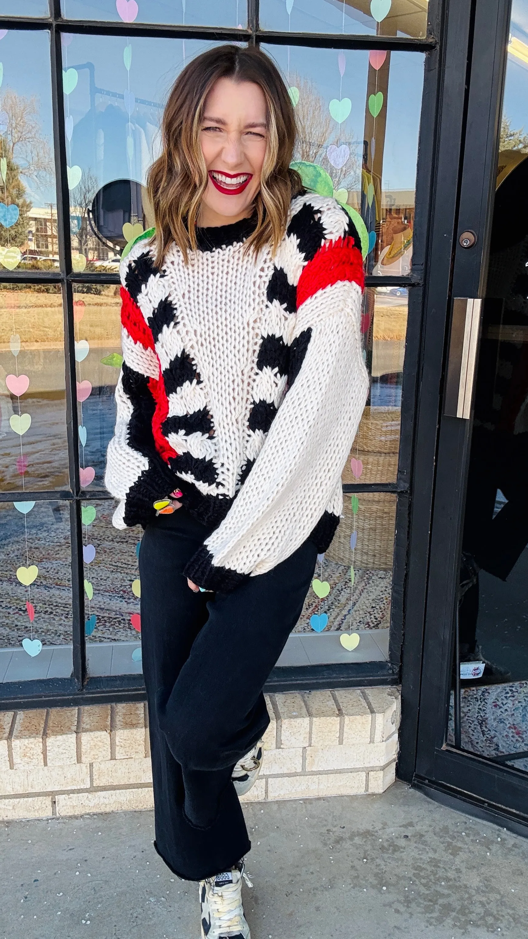 Tyra Chunky Knit Striped Sweater - Red & Black