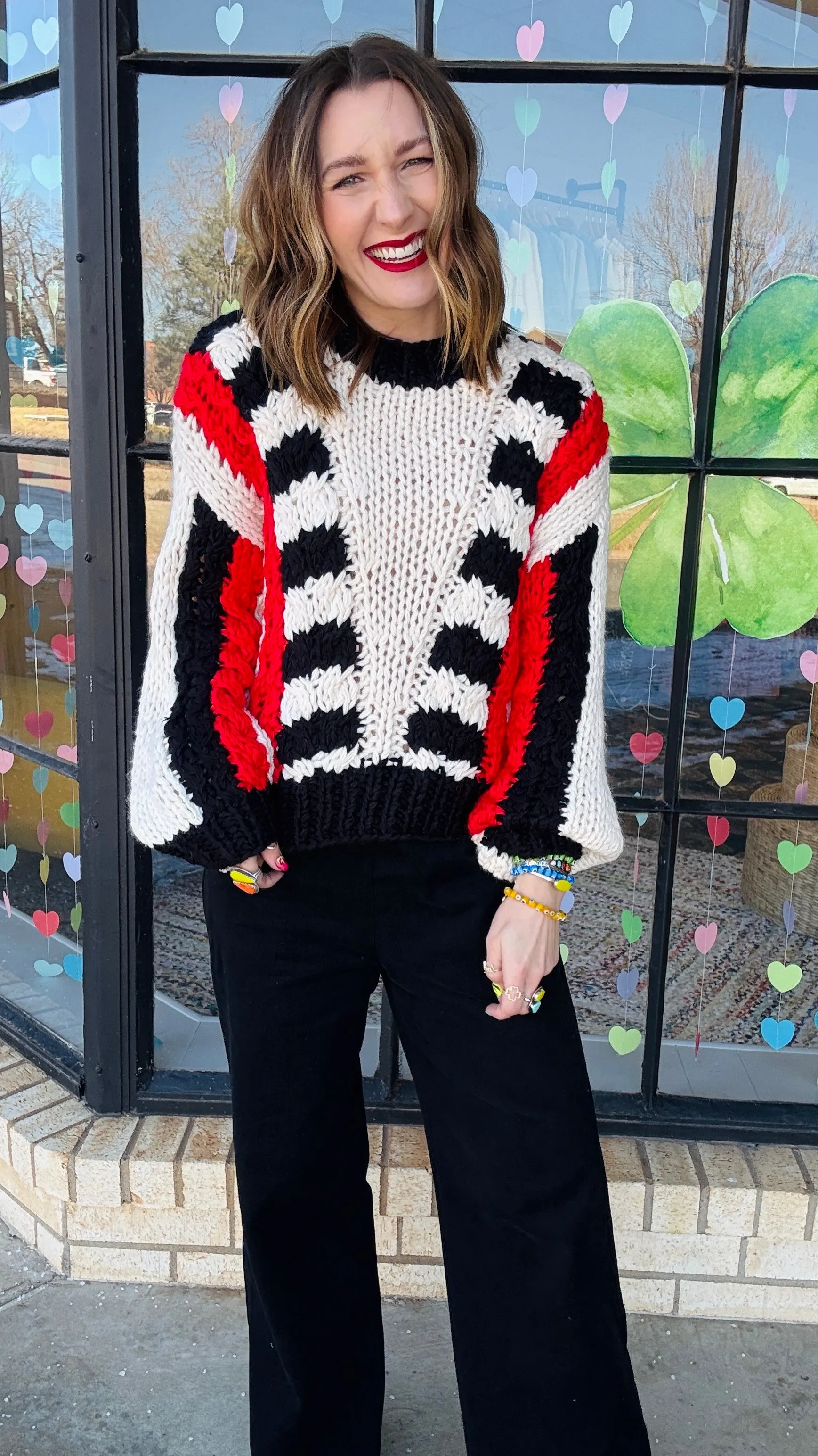 Tyra Chunky Knit Striped Sweater - Red & Black