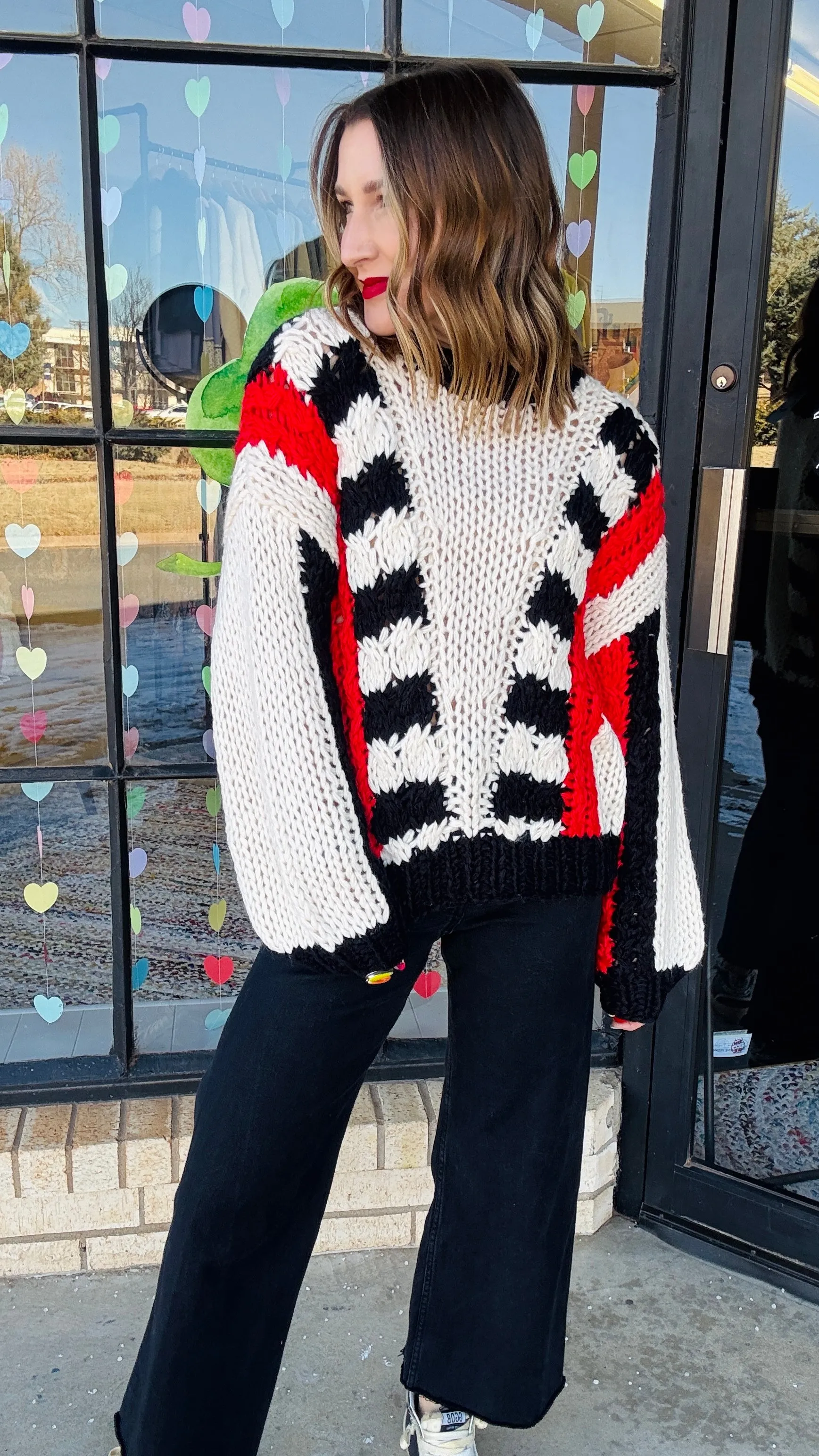 Tyra Chunky Knit Striped Sweater - Red & Black
